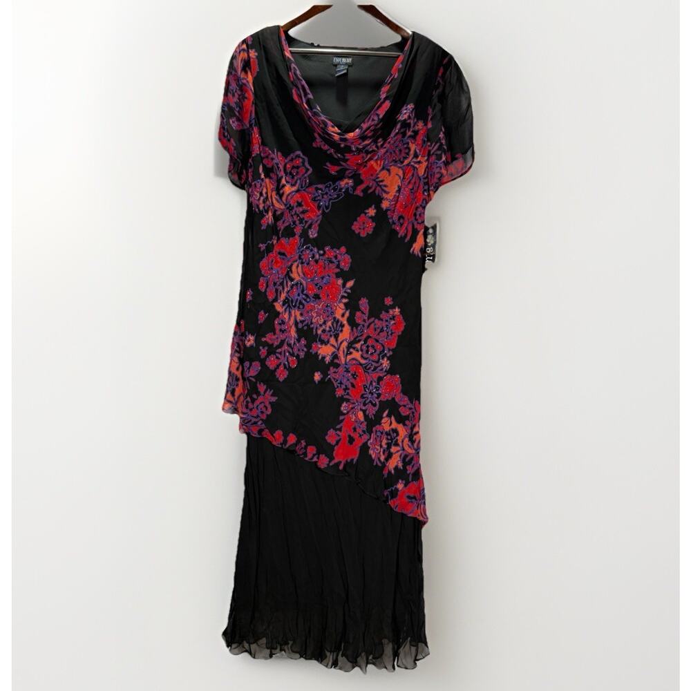 NWT VTG Eva Blue Y2K Fairy Maxi Dress Plus Size 18 Chiffon Cowl Neck Floral